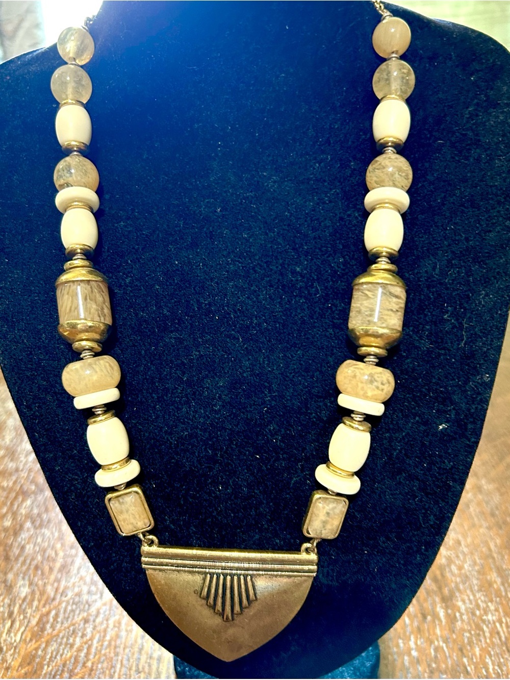 Lucky Brand Vintage Tribal Boho Earth-Tone  Necklace Beige,Brass